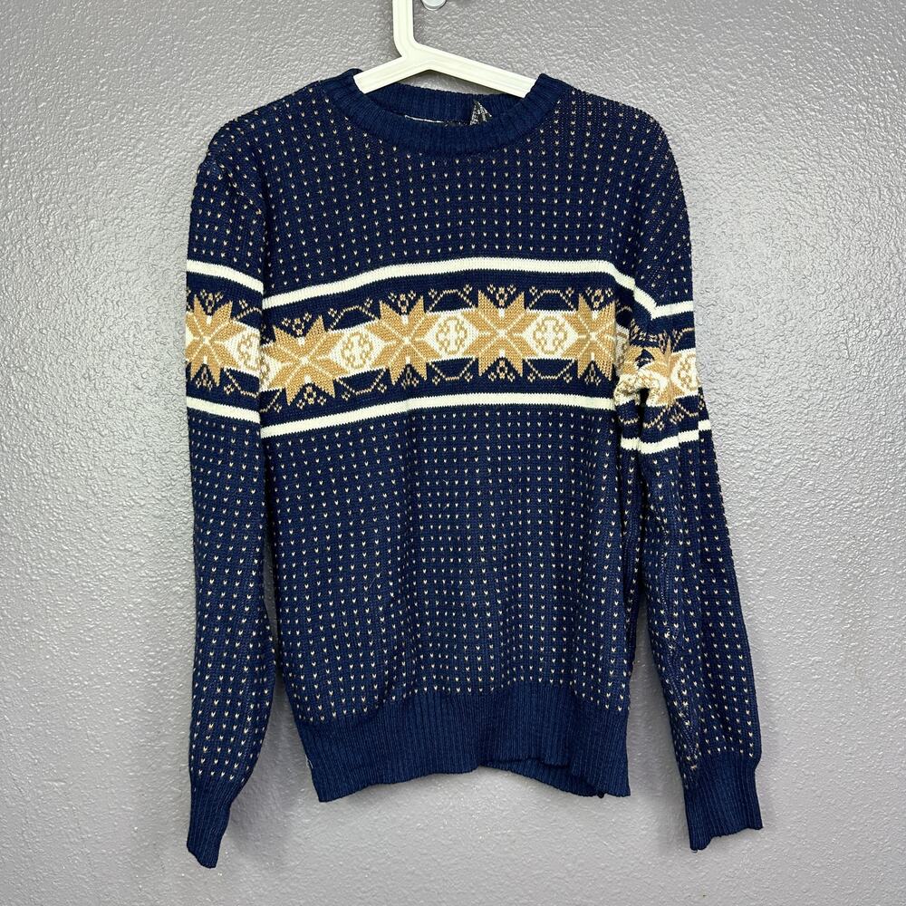 Vintage Andrew St. John Sweater Women size Medium Christmas Snowflake Blue